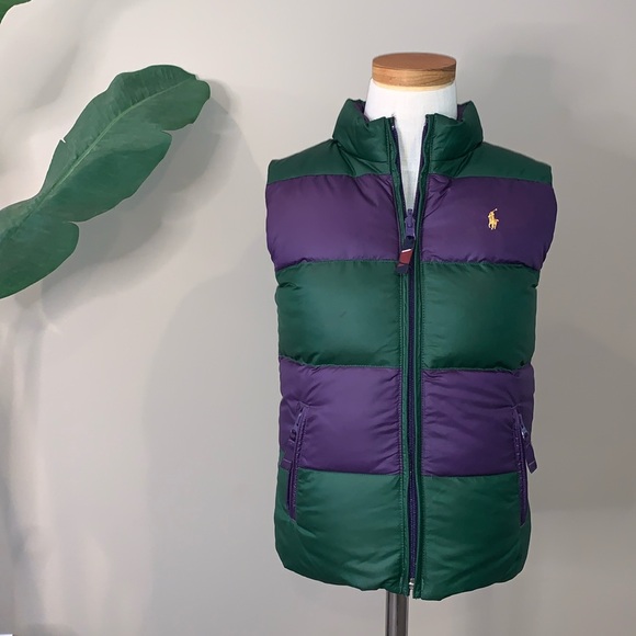 Ralph Lauren Polo Reversible Down Feather Puffer Vest, Purple & Green, Size 6X - Picture 2 of 16